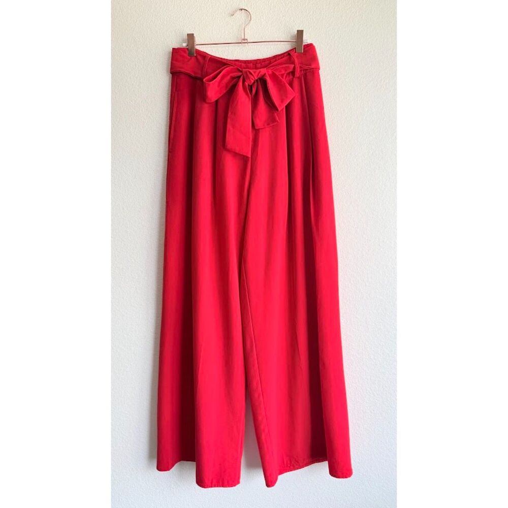 Flying Tomato Wide Leg High Rise Pleated Pants with Self Tie in Red size Medium - Picture 2 of 12